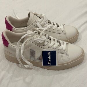 Veja White Leather Sneakers with Pink Heel Tab